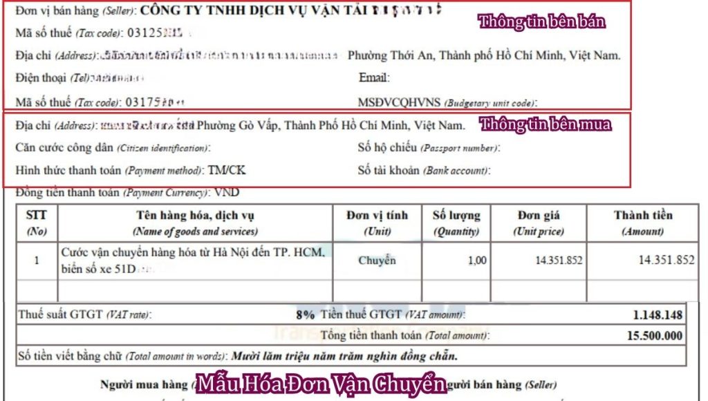 Chành xe có xuất hóa đơn VAT cho cước vận chuyển không